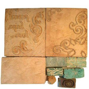 Set of 9 Handmade Carved Wood Block Craft Stamps Peace Hope Love Swirls